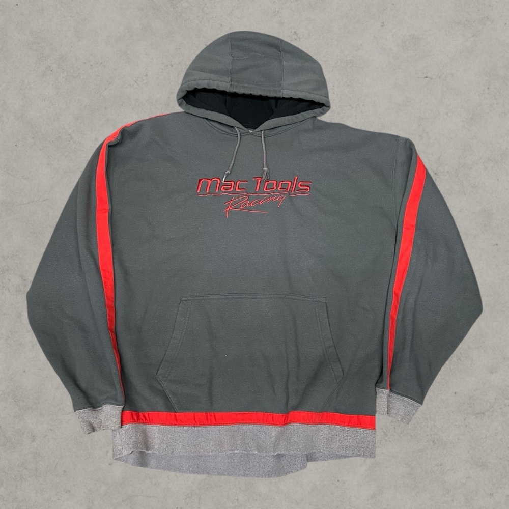Mac Tools Racing Hoodie‎ Mens 2XL Gray Y2K Colorblock Pullover Sweatshirt Casual